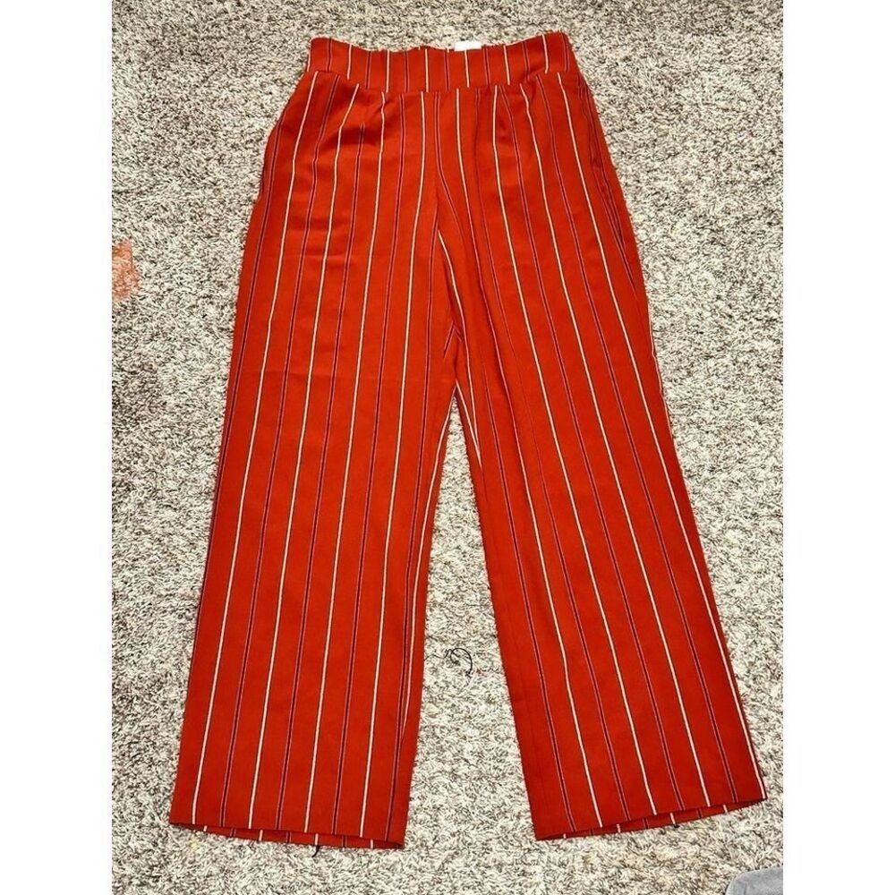 JM Sportswear Womens Rust Orange Pinstripe Wide Leg Elastic Waist Pants Size M